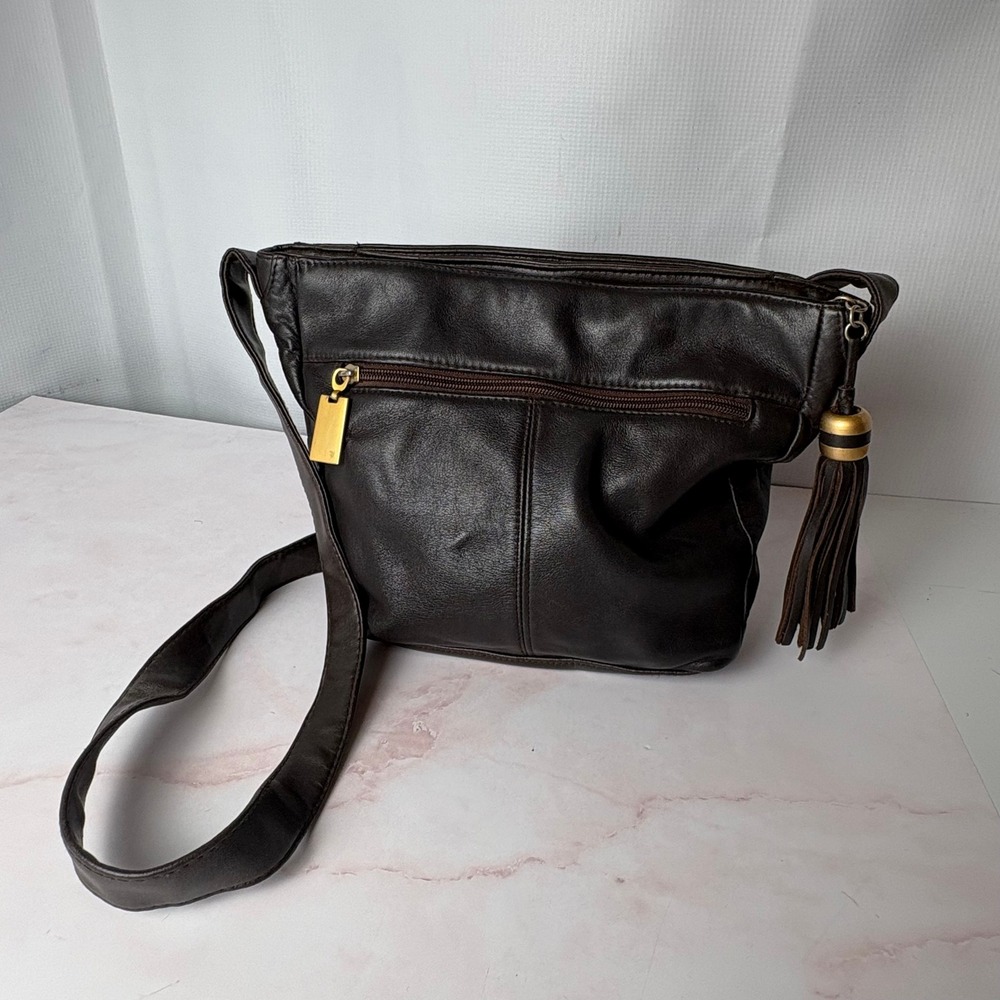 Vintage Shafmaster Leather Loft Dark Brown Shoulder‎ Bag Crossbody Tassel Accent